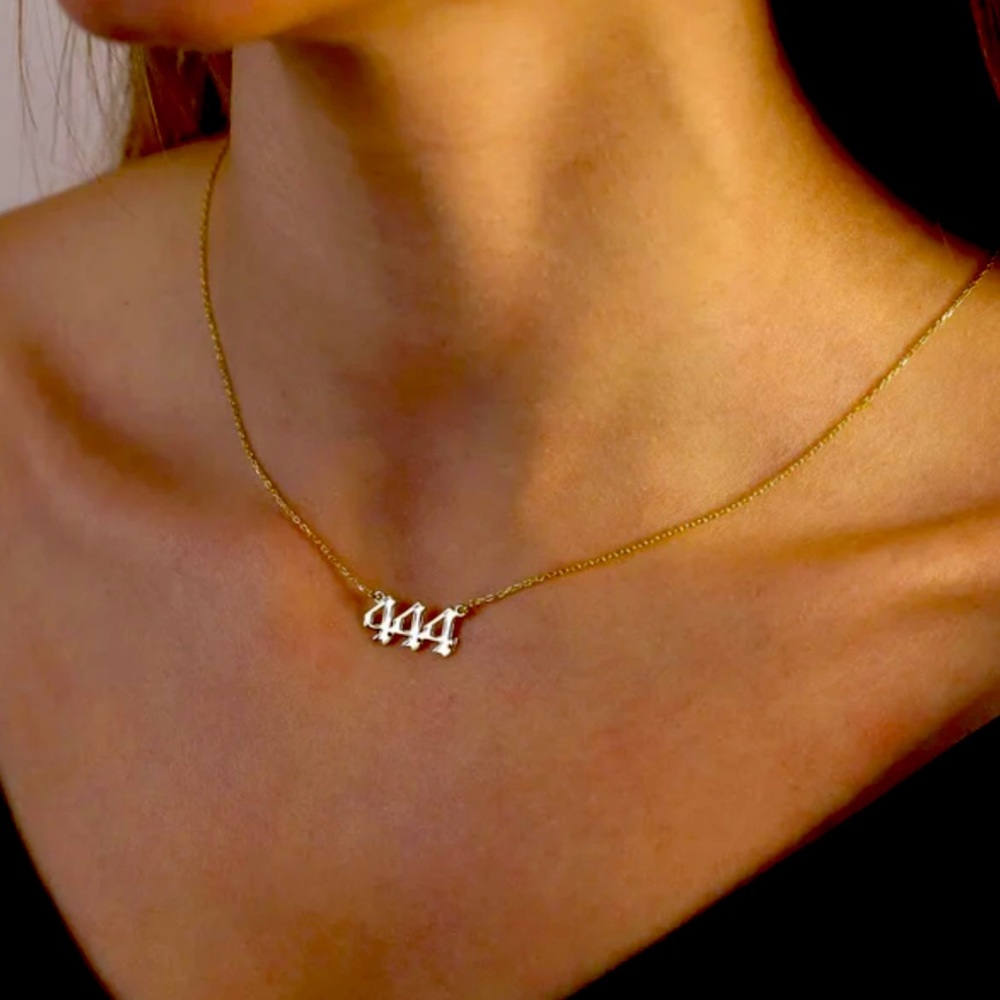 444 Angel Gold numbers necklace four 16 inch chain jewelry‎ cute gift lucky Y2K